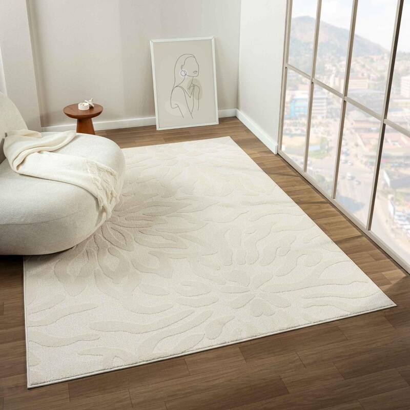 Luxe Weavers Abstract Floral Area Rug, Indoor Carpet for Living Room and Bedrooms - 6x9 - Cream