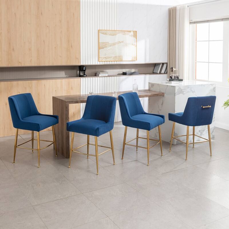SEYNAR Modern Velvet 39'' H Metal Leg Counter or Bar Stools Set of 4 - Navy