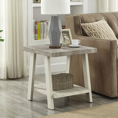 Contemporary Two-Tone Wood Shelf End Table in Weathered