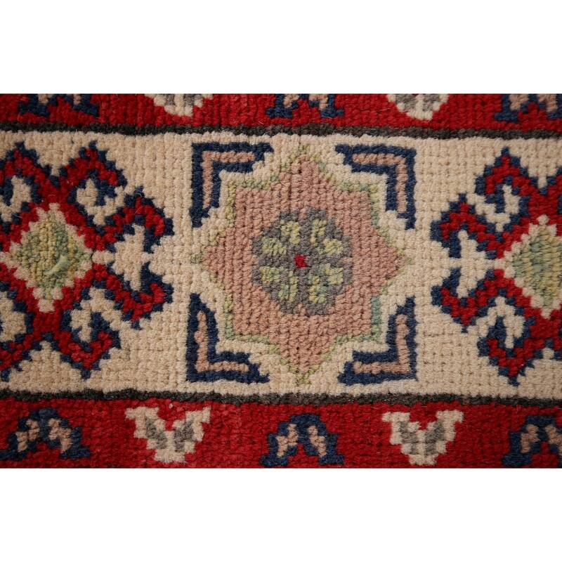 Geometric Kazak Runner Rug Hand-Knotted Oriental Grey Wool Carpet - 2'2" x 19'2"