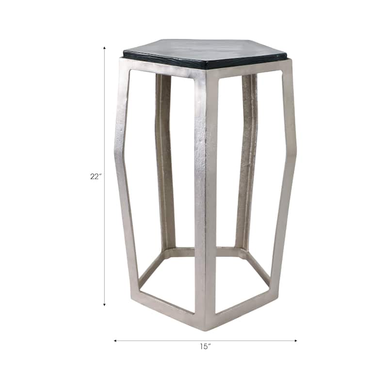 Marble Side Table Metal Frame Modern Narrow Accent for Home Decor