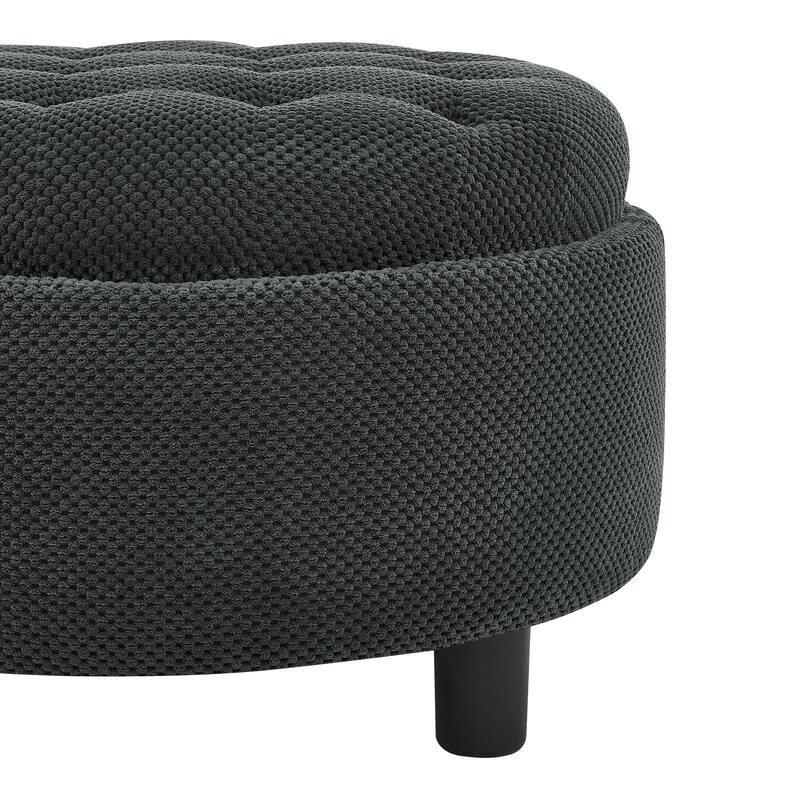 25"Round Storage Ottoman with Tray,ModernTufted Fabric Circle Coffee Table with Storage,Upholstered Ottoman with Removable Top