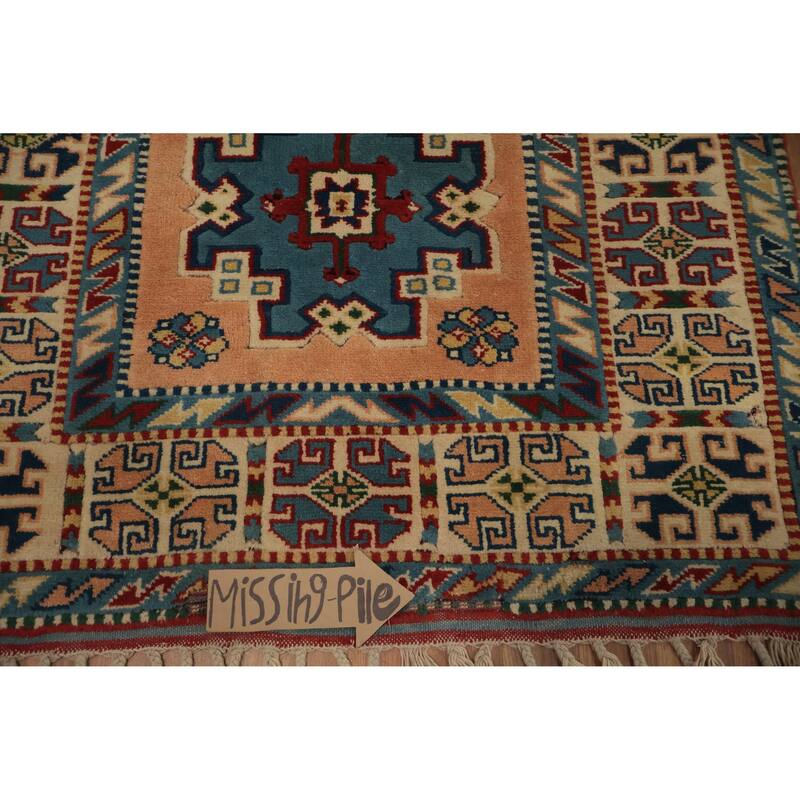Hand Knotted Oriental 100% Wool Carpet Transitional Geometric Oranges & Rust Anatolian Area Rug - 6' 7'' X 3' 11''