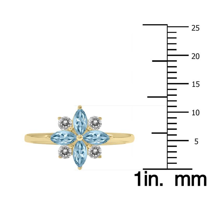Marquee Jewels 3/4 Carat TW Aquamarine and Diamond Flower Ring in 10K Yellow Gold