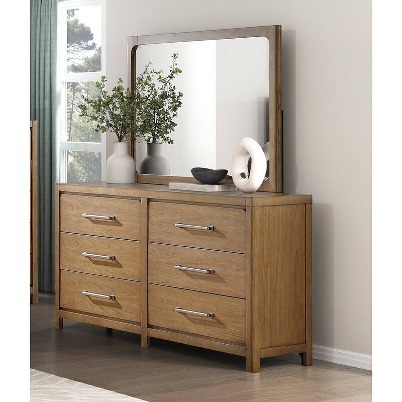 Modern Bedroom Furniture Sets Storage Bed Nightstand Dresser Mirror Light Brown Finish