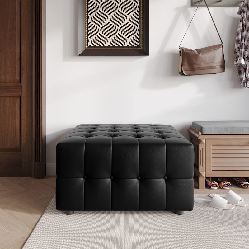 CraftPorch Elegance Button-Tufted PU Upholstered Ottoman