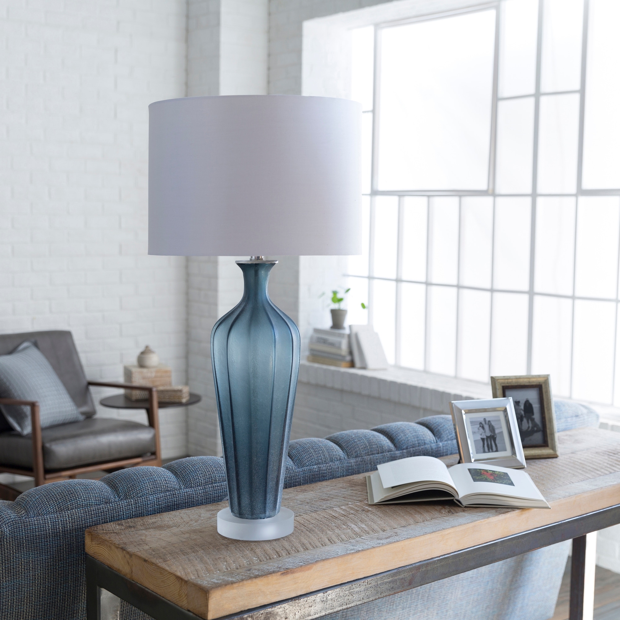 Glass lamp with grey shade on sale