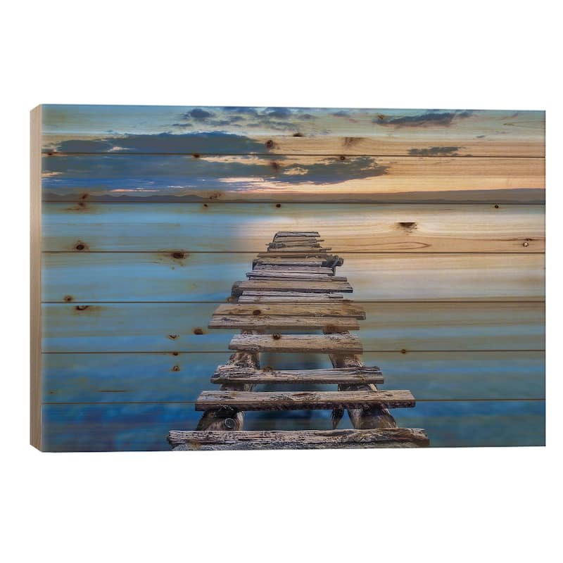 Pier Print On Wood by Srecko Jubic - Multi-Color - 18x26x1.5