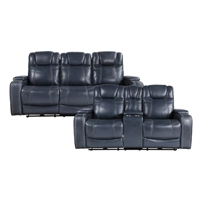 Lourical 2-Piece Leather Match Power Reclining Sofa Set - Blue