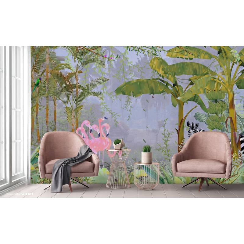 Exotic Tropical Jungle Wallpaper Mural Flamingos and Zebra