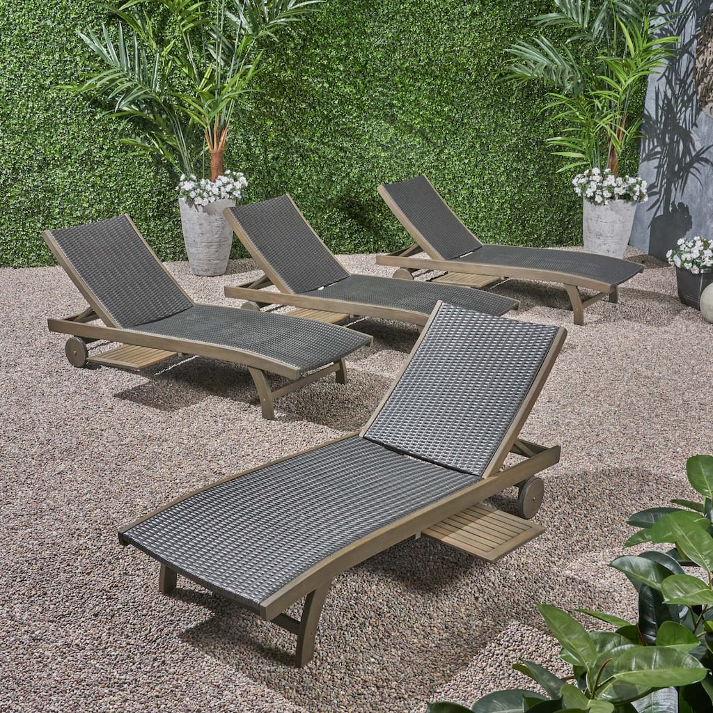 Banzai Outdoor Wicker and Wood Chaise Lounge (Set of 4) by Christopher Knight Home
