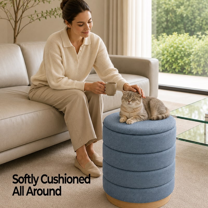 Aria Home Modern Cylinder Ottoman with Hidden Storage Upholstery Seat