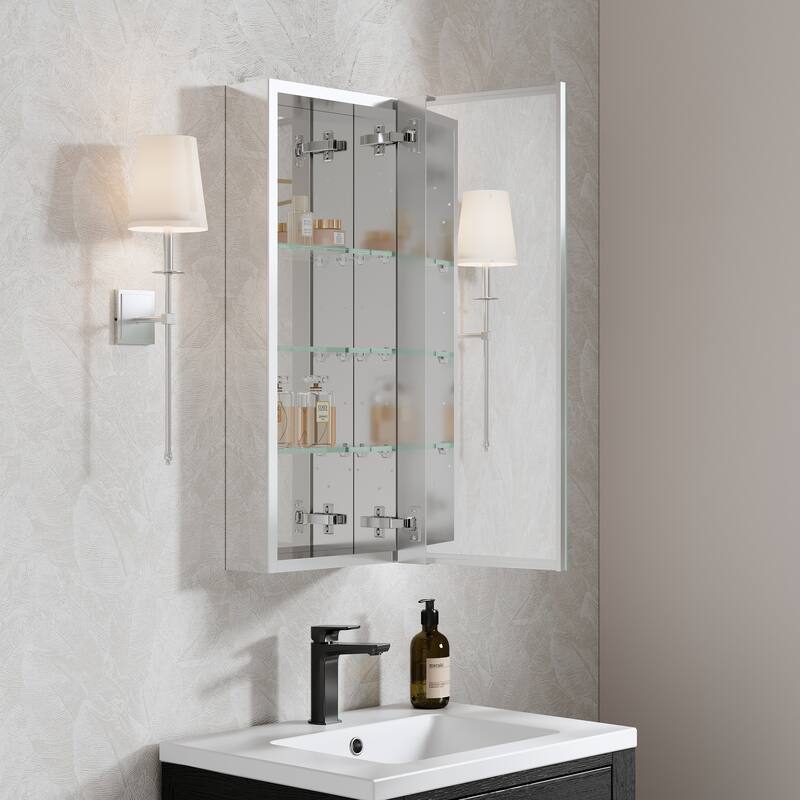 Recessed or Surface Wall Mount Bathroom Medicine Cabinet With Adjustable Glass Shelves