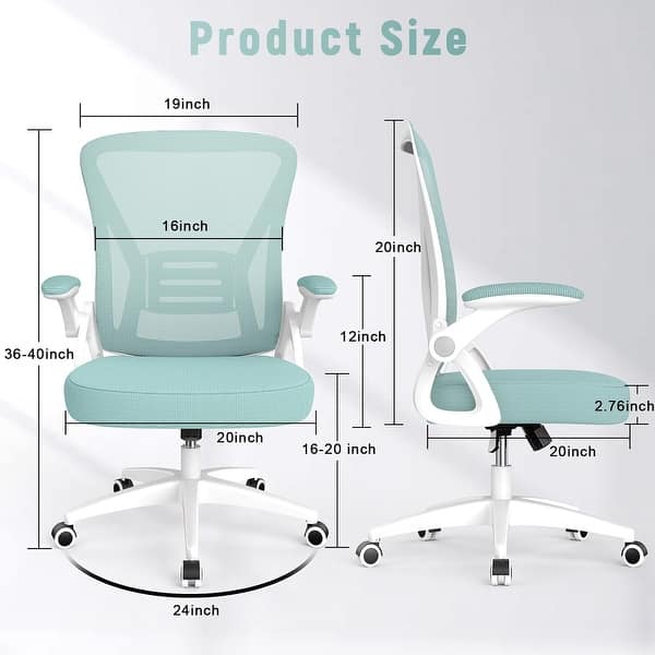 dimension image slide 6 of 8, Ergonomic Office Mid Back Chair - N/A