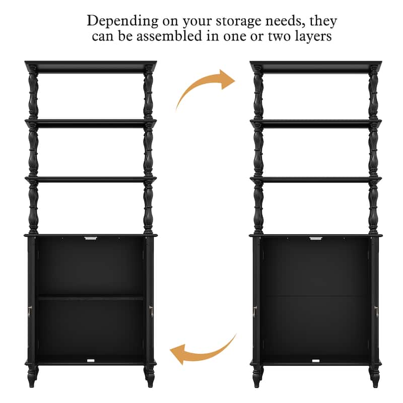 77" Tall Bookshelf with Cabinet, Freestanding Storage Cabinet