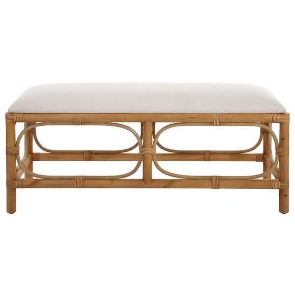 slide 2 of 6, Uttermost Laguna White Fabric Rattan Bench - 48"W x 21"H x 16"D
