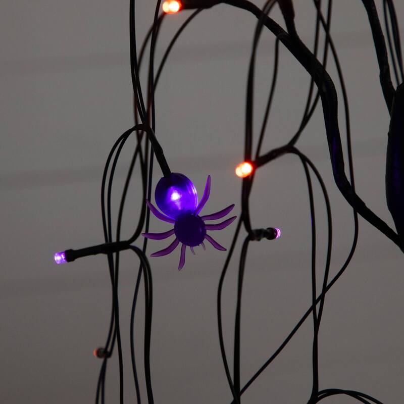 Pre-Lit Halloween Spider Artificial Willow Tree - 2' - Orange and Purple LED Lights