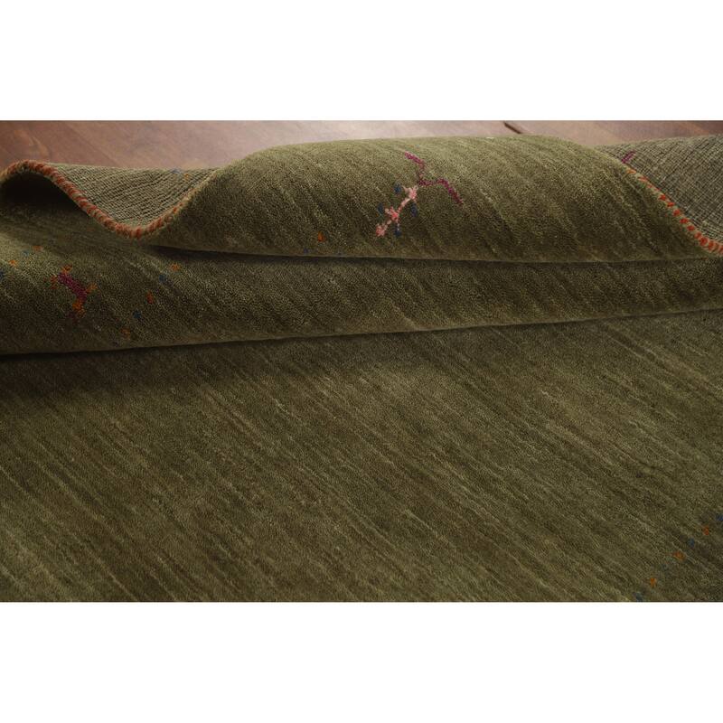 Hand Knotted Oriental 100% Wool Carpet Tribal Tribal Green Gabbeh Area Rug - 7' 7'' X 4' 11''
