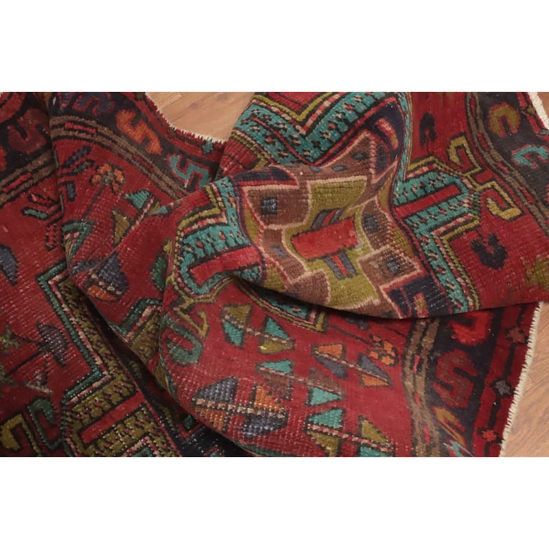 Hand Knotted Oriental 100% Wool Carpet Traditional Geometric Red Ardebil Runner Rug - 9' 7'' X 3' 0''