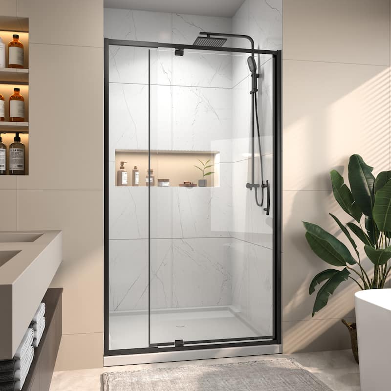 Modland 42"x71" Pivot Swing Semi-Frameless Shower Door Black/Nickel with 1/4" Tempered Clear Glass