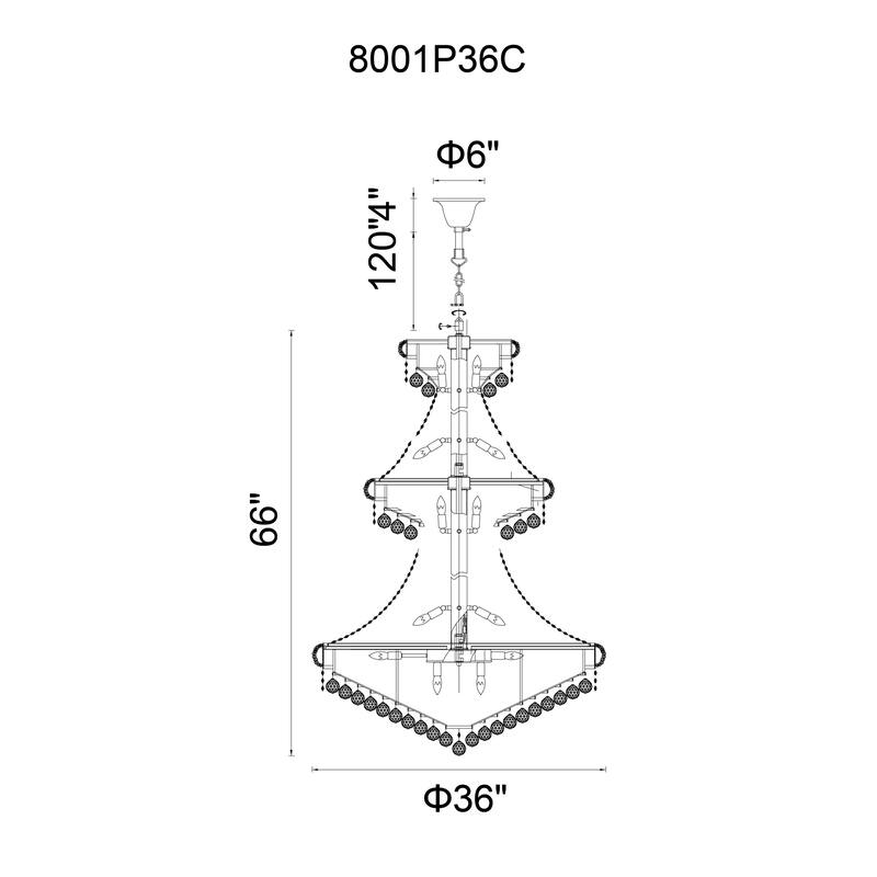 Empire 34 Light Down Chandelier With Chrome Finish