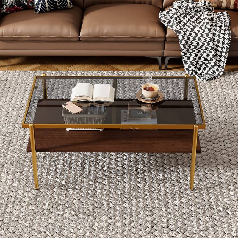 Rectangle Coffee Table with Gray Tempered Glass Top