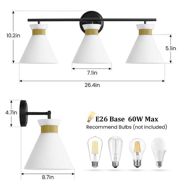 dimension image slide 8 of 11, Dimmable Bathroom Vanity Light with Glass Shade