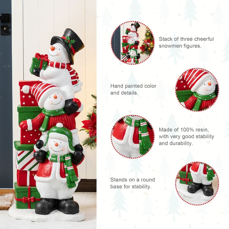 Glitzhome 35.25"H Christmas Resin Stacked Snowman Porch Decor