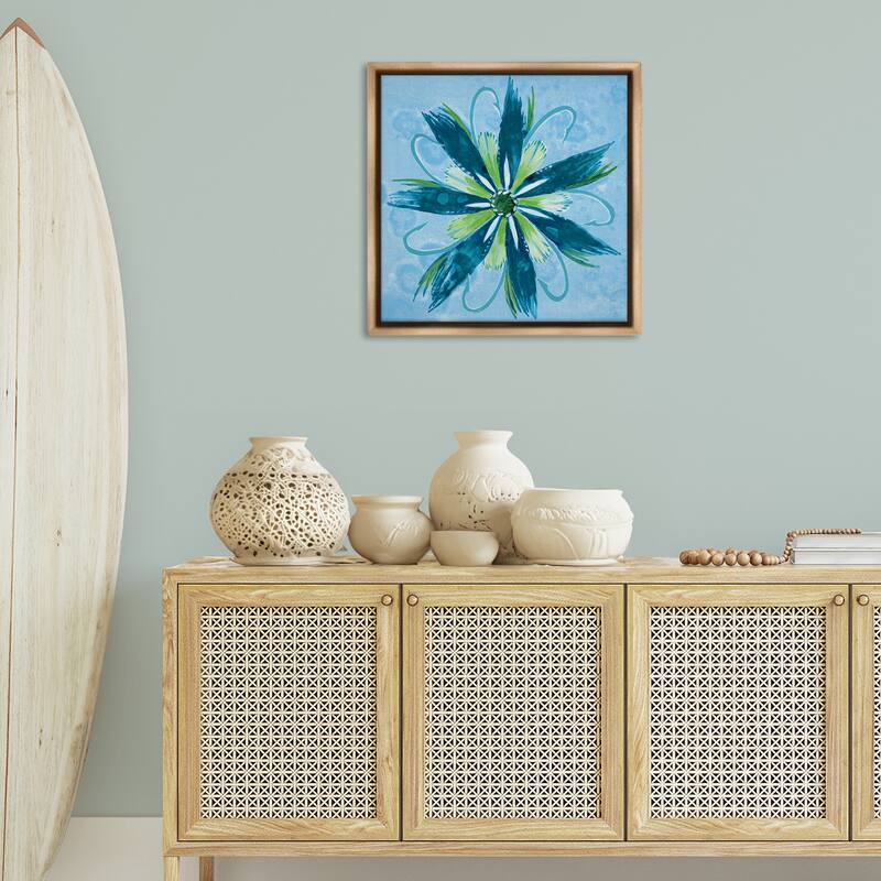 Stupell Blue & Green Abstract Flower Framed Floater Canvas Wall Art Design By Liz Jardine