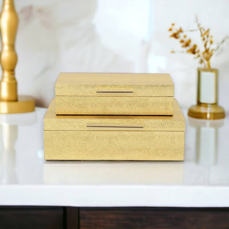 Lusan Black Vinyl Decorative Box Set - Gold Snakeskin