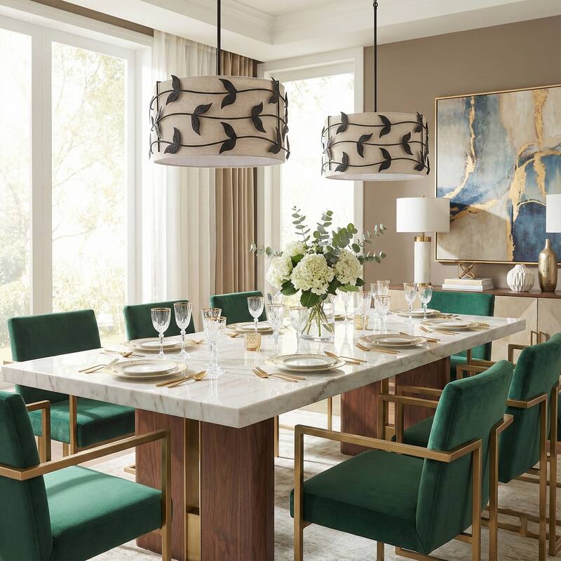 Acroma 4-light Gold/Black Ceiling Cotton Drum Light