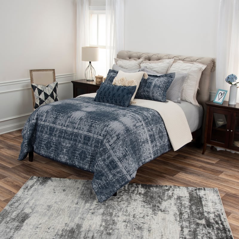 Winston Willow Indigo Geometric 3-Piece Duvet Set - King