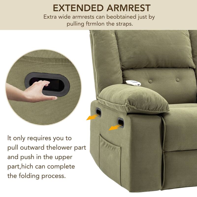 Corduroy Power Lift Recliner with Massage & Extendable Armrests