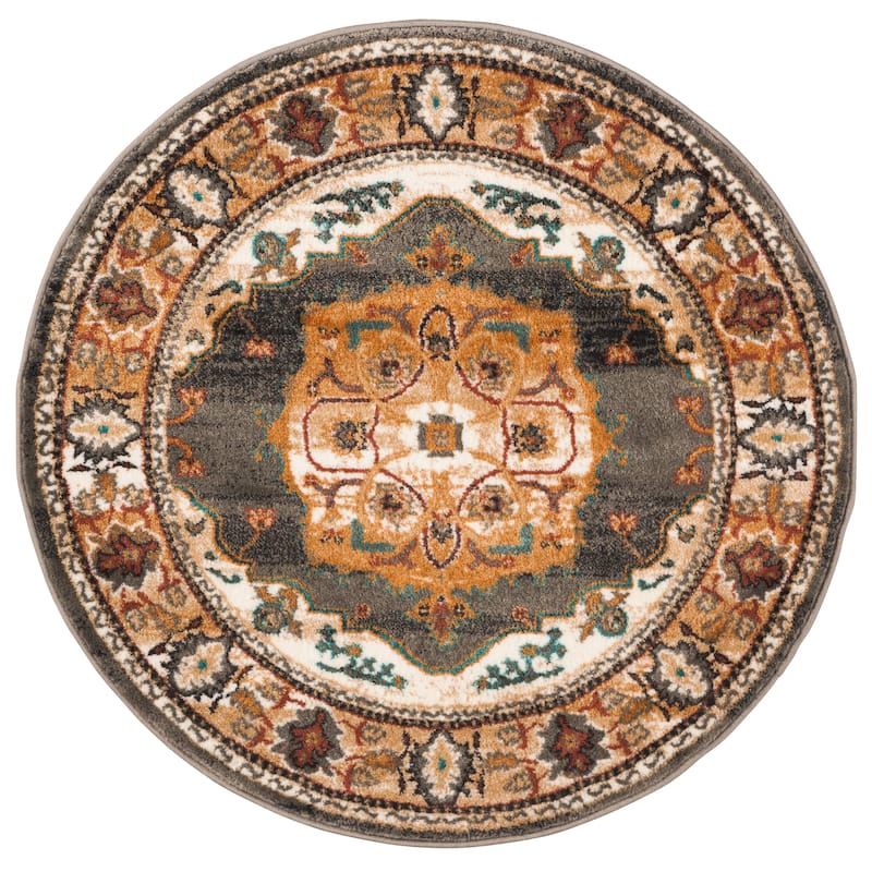 SAFAVIEH Summit Sigurleif Traditional Oriental Rug - 4' Round - Grey/Ivory
