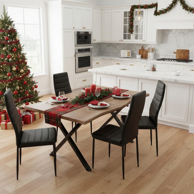 Homylin Modern PU Leather Dining Chairs with Metal Legs, Armless Padded Side Chairs for Kitchen & Dining Room