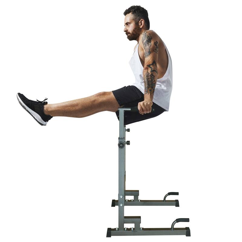 Roomfitters Power Tower Dip Station, Adjustable Height, Heavy Duty Multi-Function Fitness Training Equipment, Black
