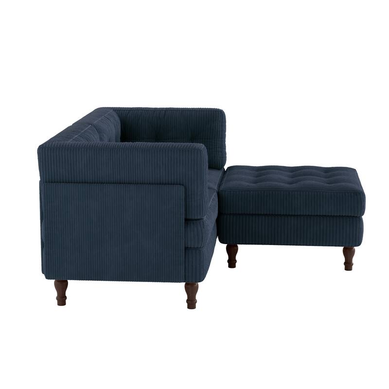 Corduroy Upholstered Modular Corner Sectional Sofa with Reversible Ottoman