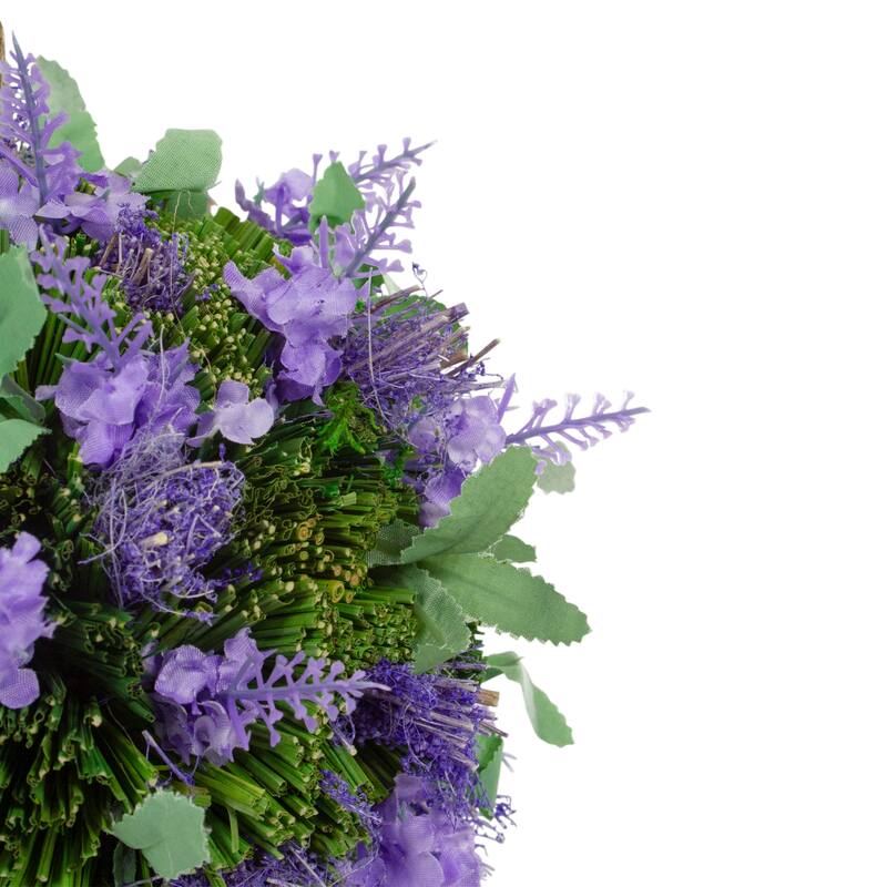 Floral and Foliage Sisal Ball Hanging Spring Decoration - 7" - Purple