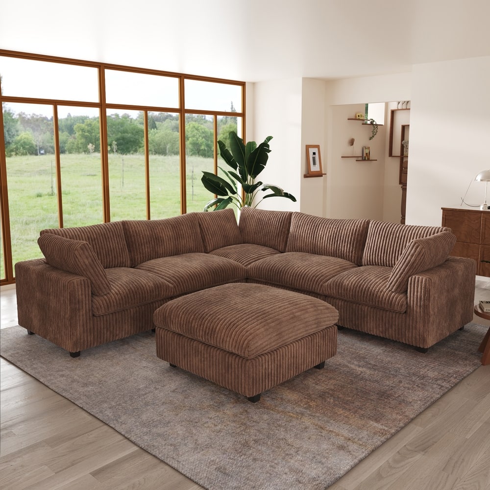 118'' Large Cloud Plush Corner Sectional Sofa Couch with Ottoman for Living Room Set