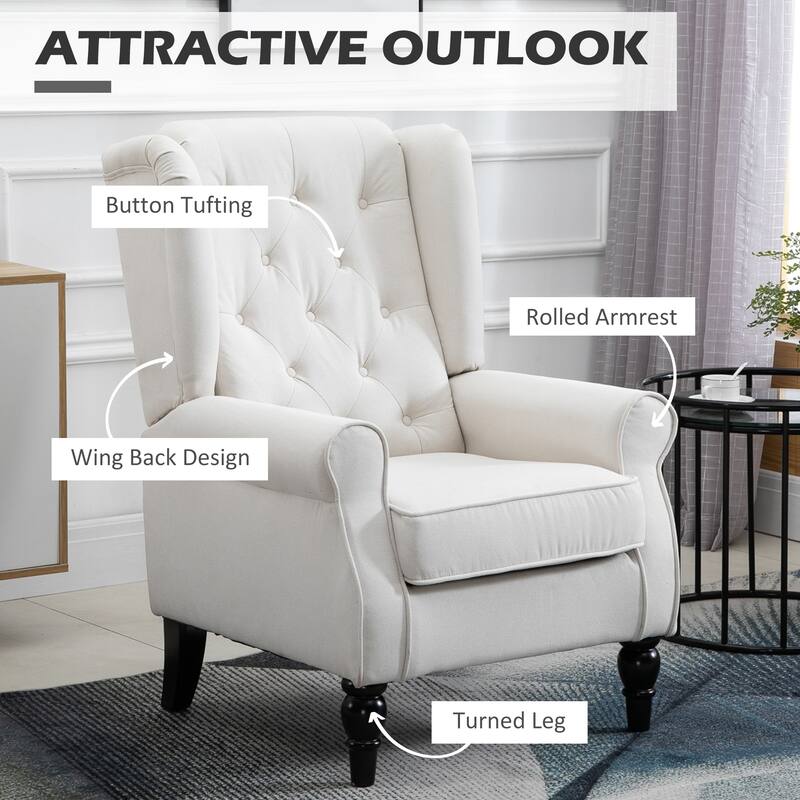 Cream White Modern 29.3" High Back Upholstered Buttons Tufted Accent Chair with High Wingback and Thick Padded Seat