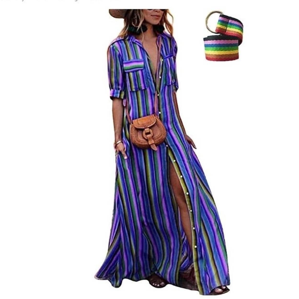striped boho maxi dress