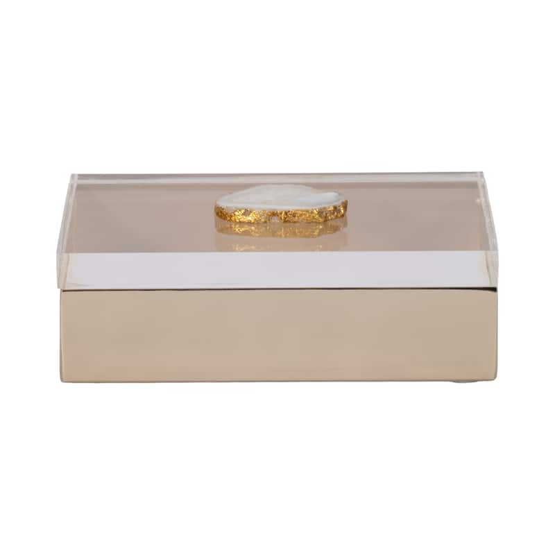 Sagebrook Home 7x5 Metal Multi Storage Decor Box Acrylic Lid Agate Knob - 7" x 5" x 2" - 7" x 5" x 2" - Multi