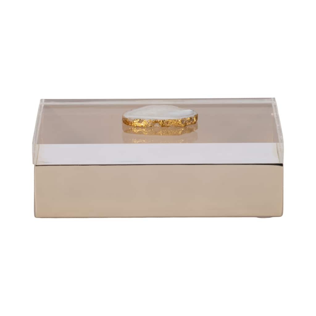 Sagebrook Home 7x5 Metal Multi Storage Decor Box Acrylic Lid Agate Knob - 7" x 5" x 2"