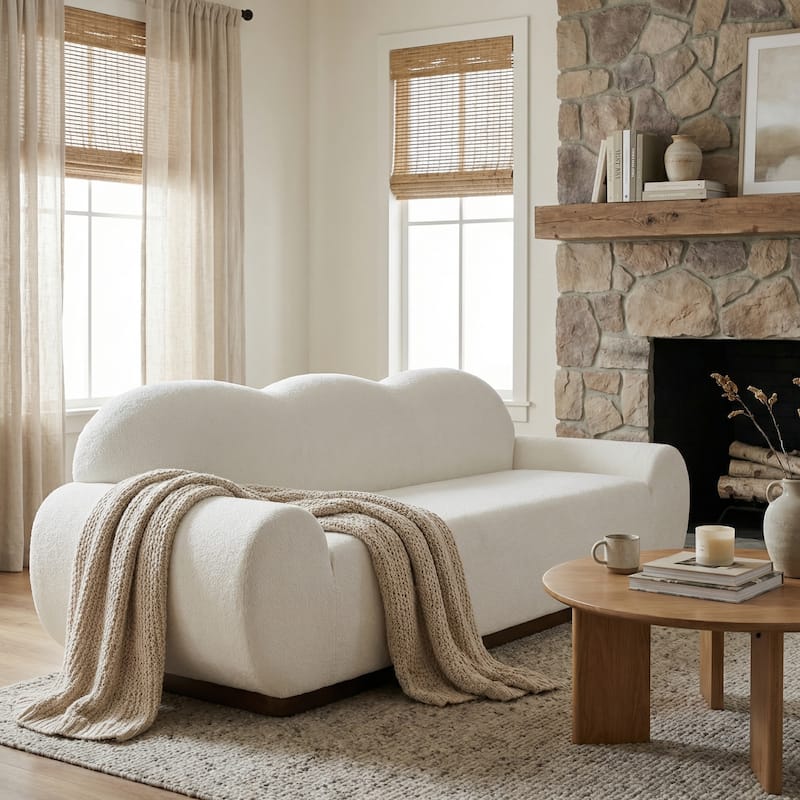 Christopher Knight Home - Cloud Modern Upholstered Chenille Curved 3-Seater Sofa with Round Arms - White