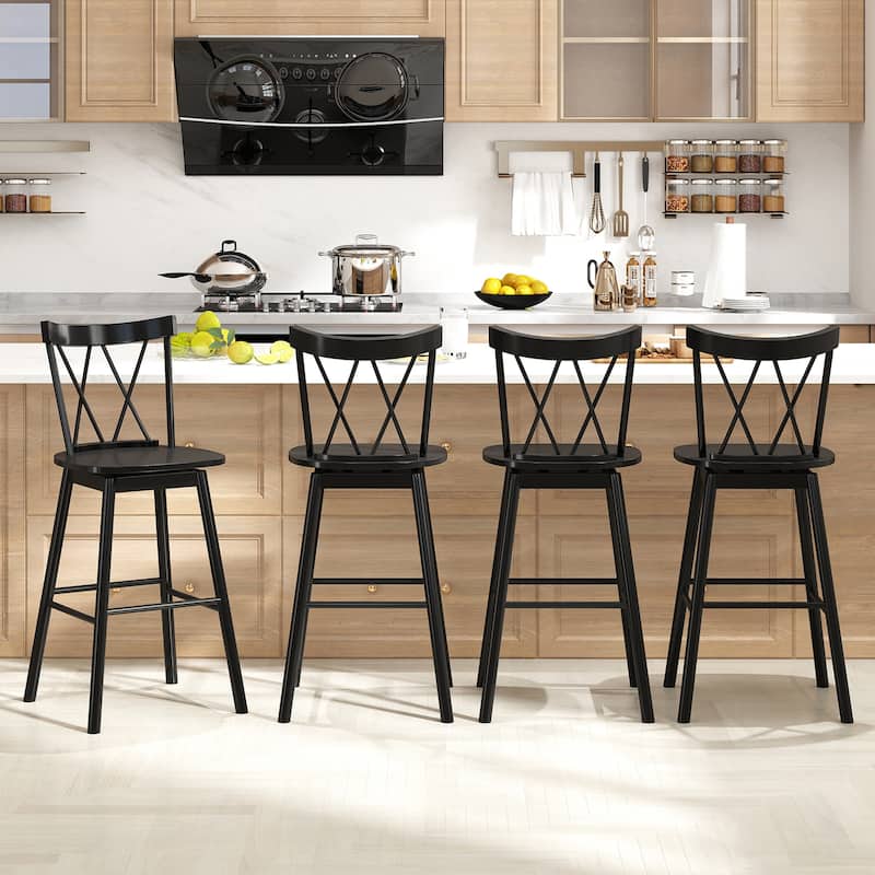 Gymax Windsor Bar Stool Set of 4 29'' Swivel Rubber Wood Dining Chairs