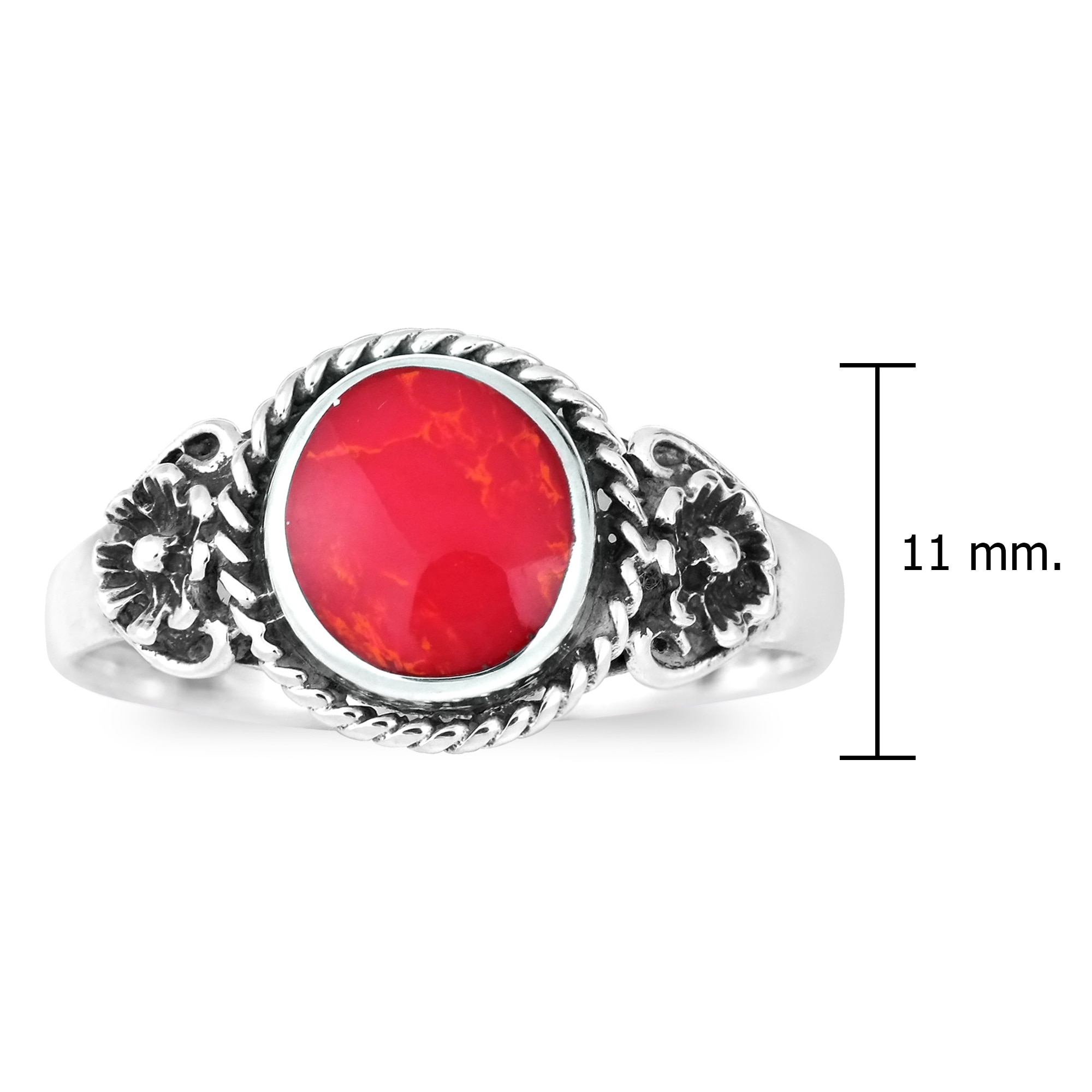 AeraVida Majestic Swirl Swan Reconstructed Red Coral Wings Sterling Silver Ring