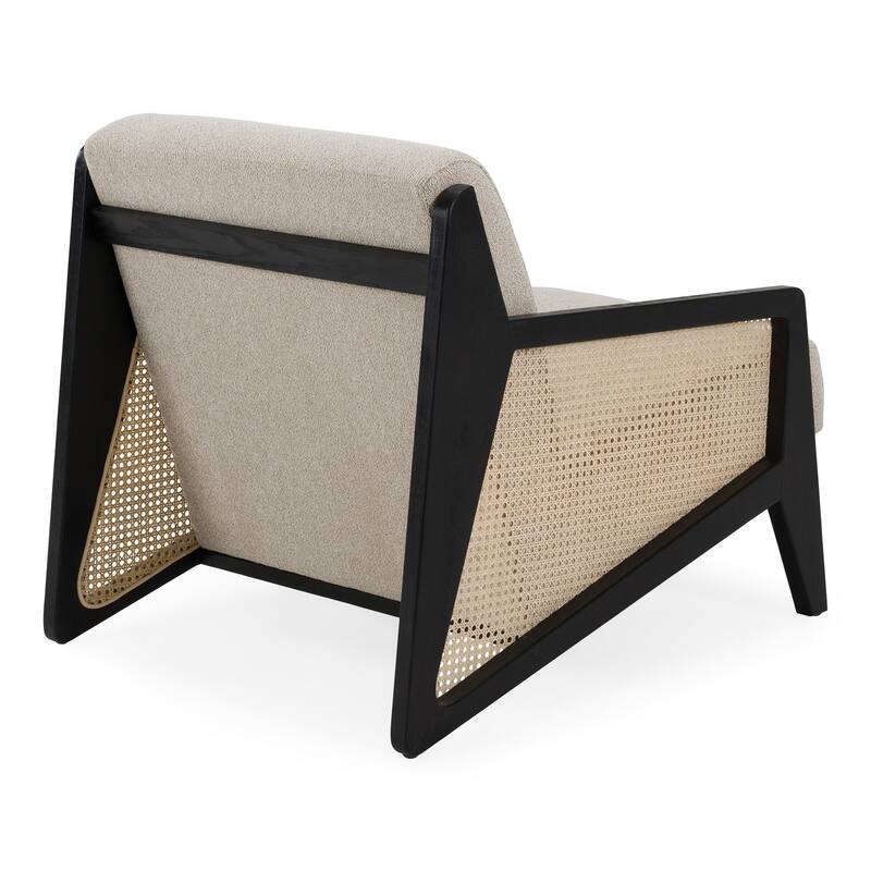 Kratz Modern Beige Fabric & Rattan & Black Walnut Accent Chair