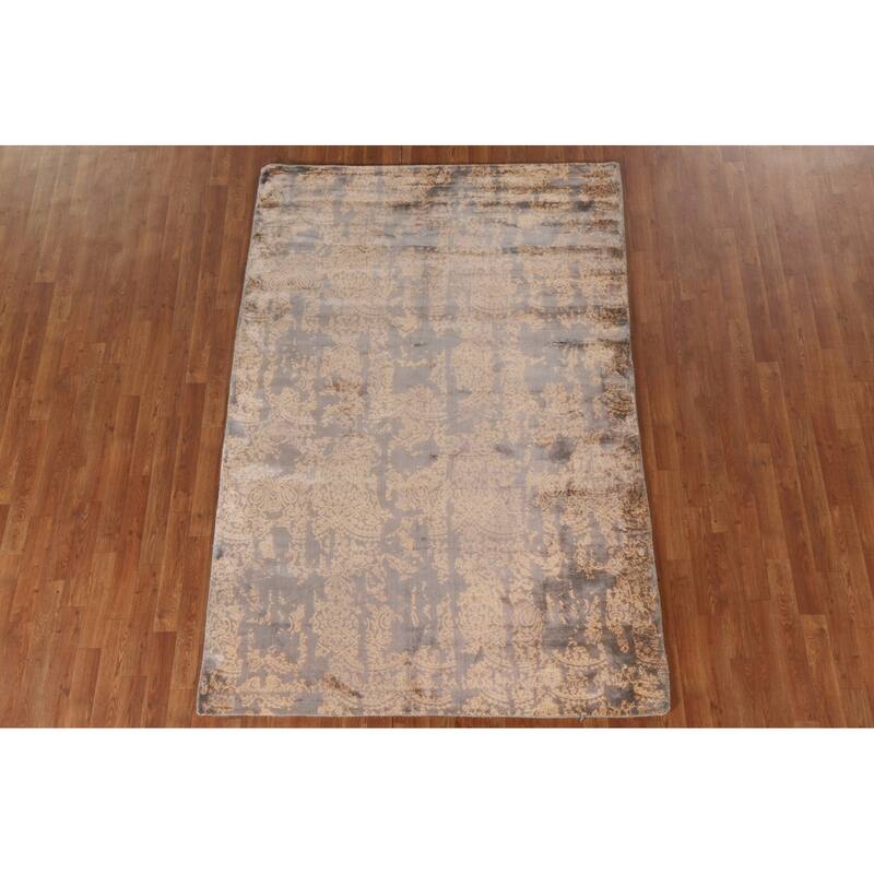 Abstract Oriental Area Rug Hand-Knotted Wool Carpet - 5'2"x 7'9"