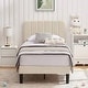 preview thumbnail 3 of 25, Twin Upholstered Platform Bed Frame with Headboard and 12 Wooden Slats, Adjustable Height, Beige