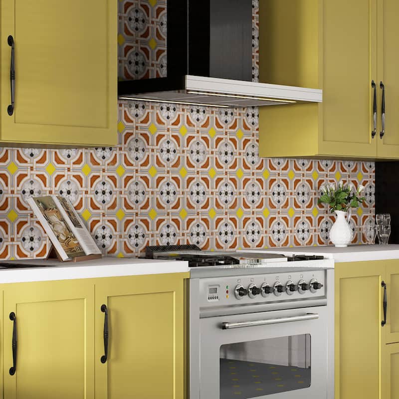 Merola Tile Vaudeville Octagon Deco Zimmer with Taco Lima 7-7/8" x 7-7/8" Porcelain Floor and Wall Tile - Case (50 Tiles)